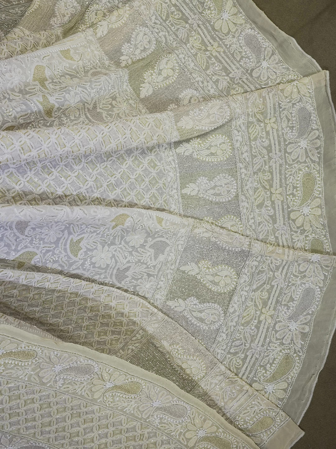 Ada Hand Embroidered Yellow Ombre Shade Pure Georgette Lucknowi Chikankari Lehenga Set With Cutdana Work 01A440338