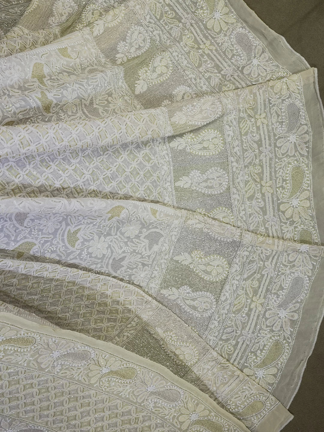 Ada Hand Embroidered Yellow Ombre Shade Pure Georgette Lucknowi Chikankari Lehenga Set With Cutdana Work 01A440338