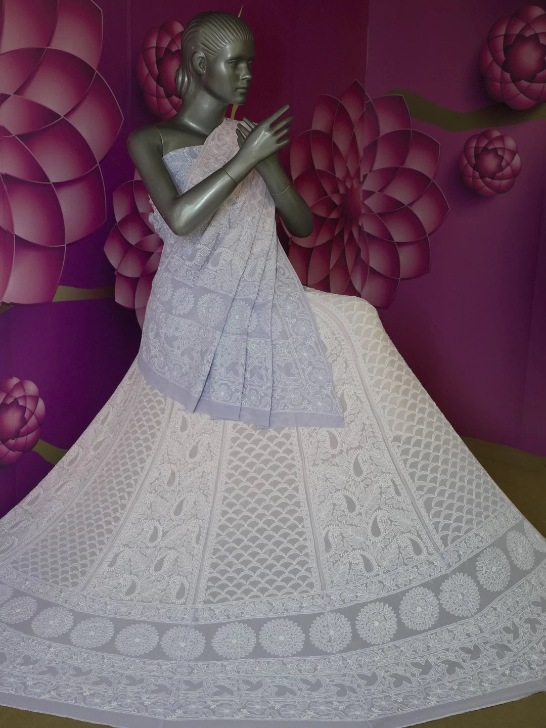 Ada Hand Embroidered Pink And Purple Pure Georgette Lucknowi Chikankari Lehenga Set 01A440353