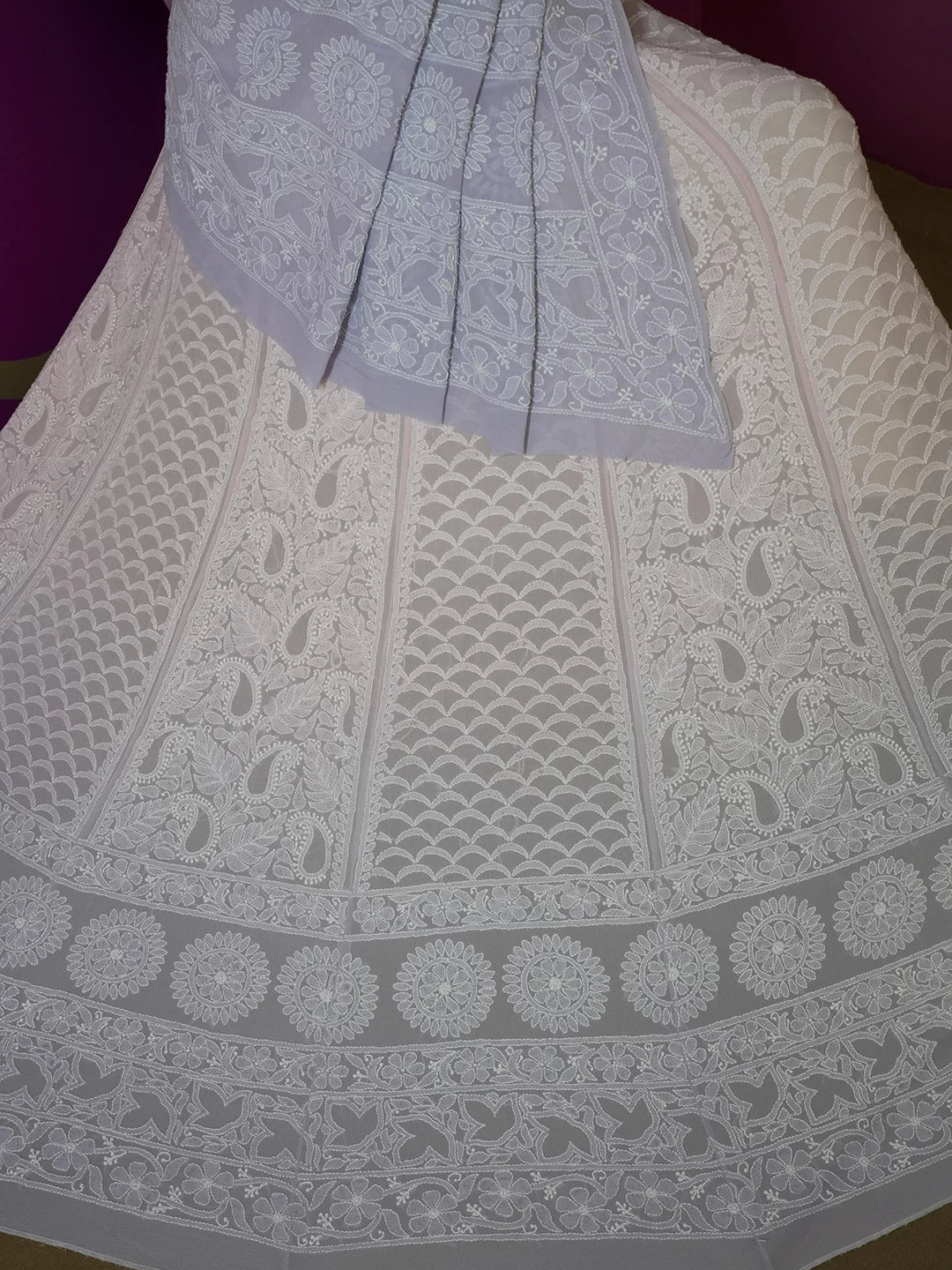 Ada Hand Embroidered Pink And Purple Pure Georgette Lucknowi Chikankari Lehenga Set 01A440353