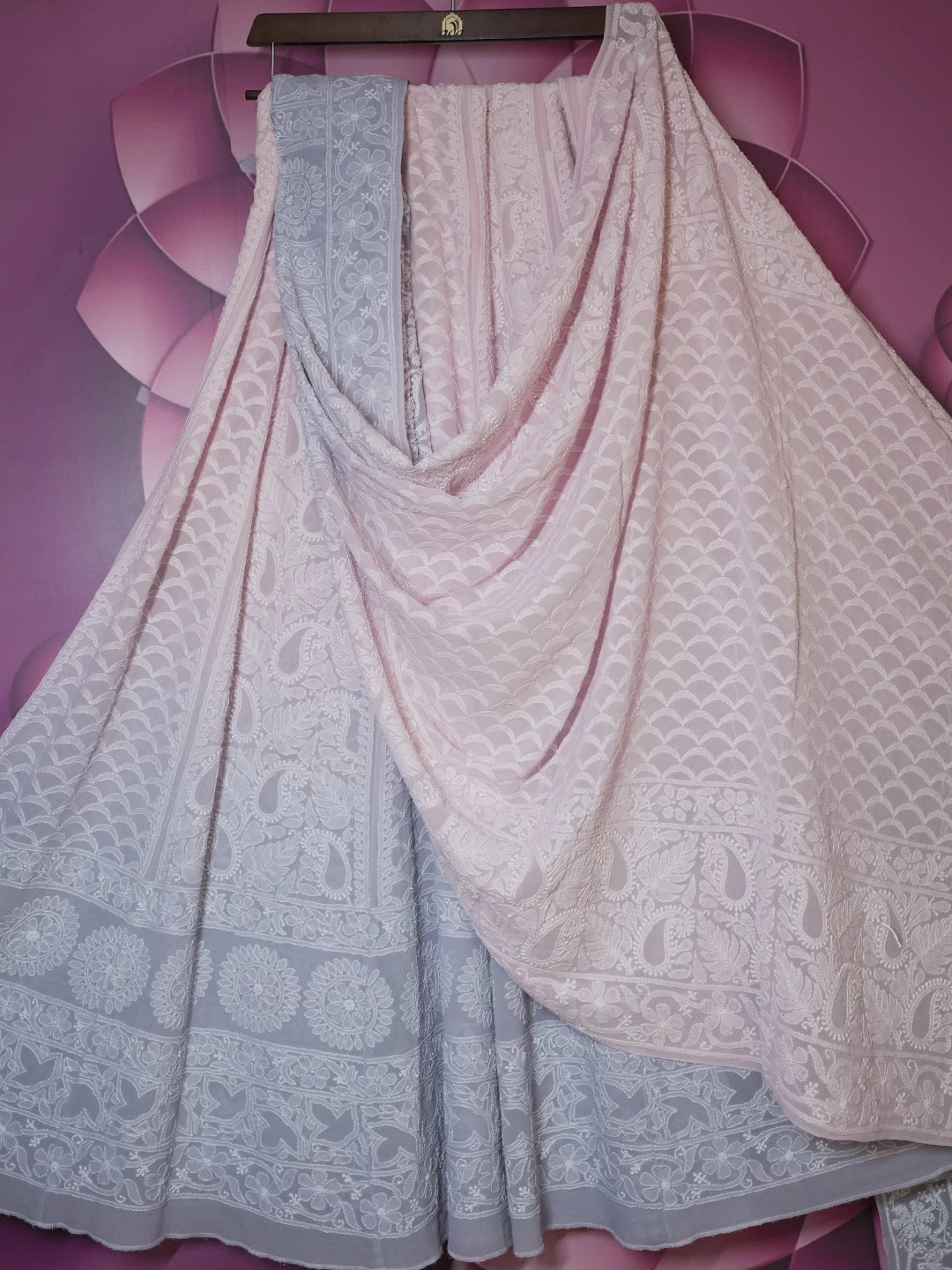 Ada Hand Embroidered Pink And Purple Pure Georgette Lucknowi Chikankari Lehenga Set 01A440353