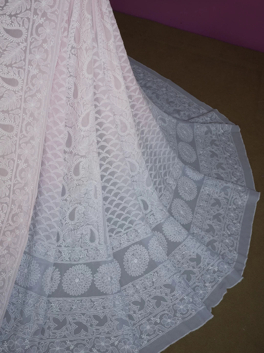 Ada Hand Embroidered Pink And Purple Pure Georgette Lucknowi Chikankari Lehenga Set 01A440353