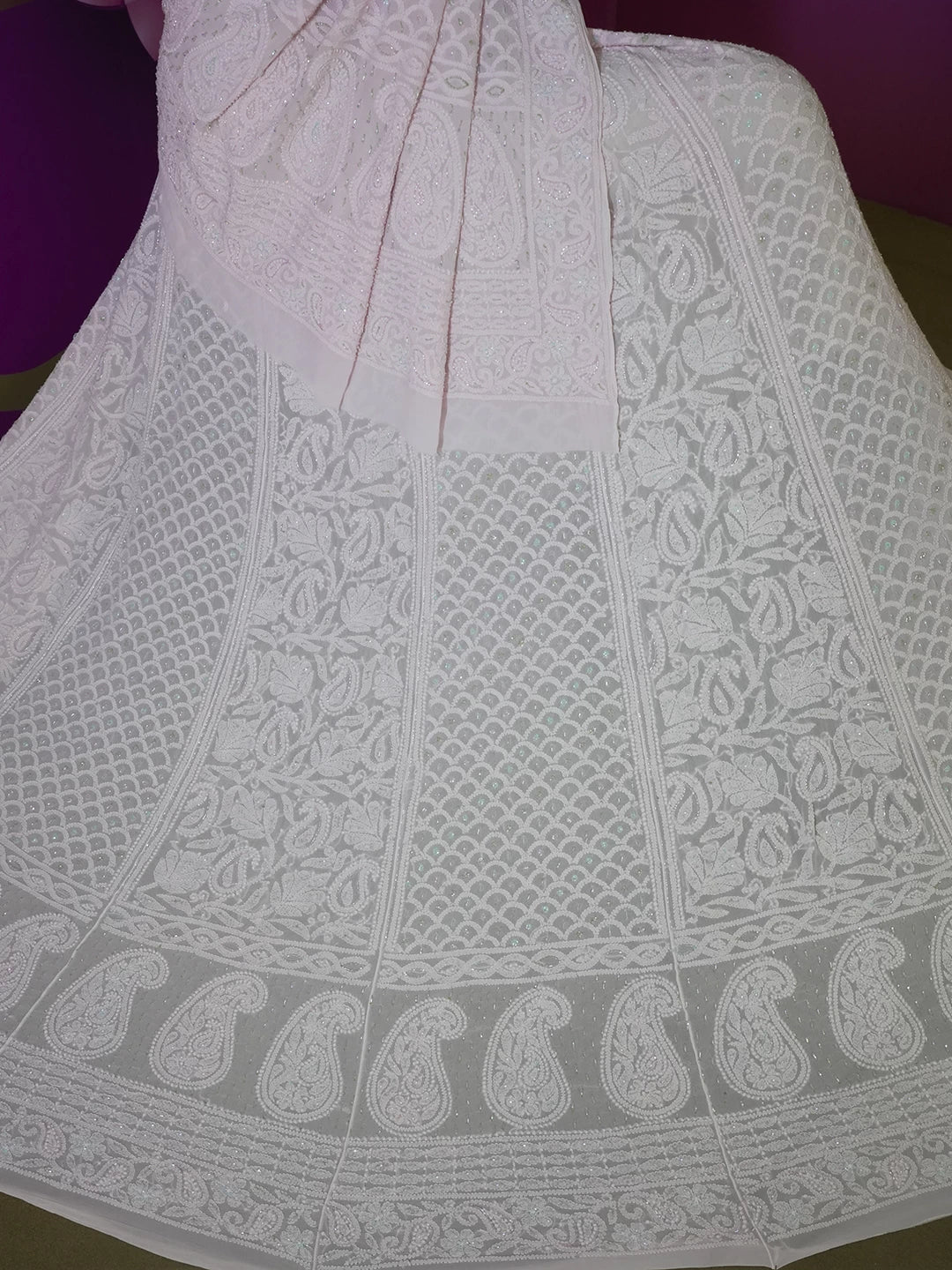 Ada Hand Embroidered Baby Pink Viscose Georgette Lucknowi Chikankari Lehenga Set With Cutdana Work 01A384324