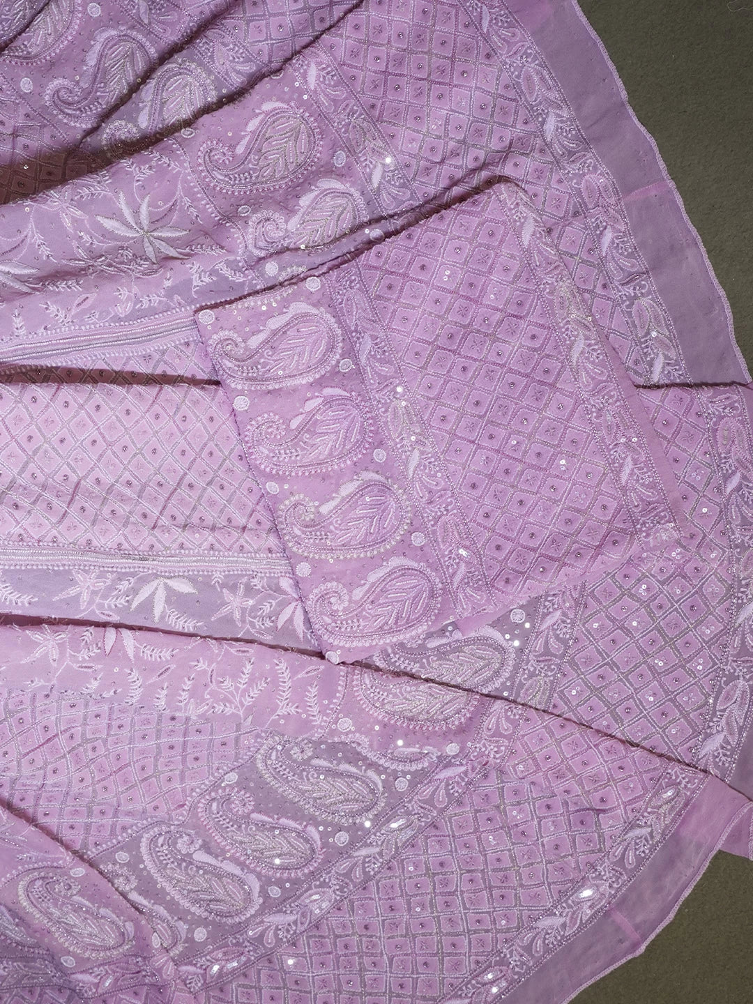 Ada Hand Embroidered Flamingo Pink Pure Georgette Lucknowi Chikankari Lehenga Set With Sequins Work 01A425644