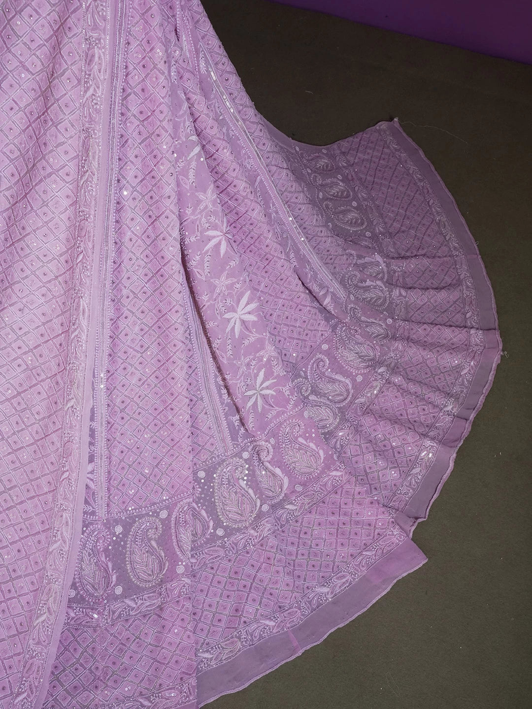 Ada Hand Embroidered Flamingo Pink Pure Georgette Lucknowi Chikankari Lehenga Set With Sequins Work 01A425644