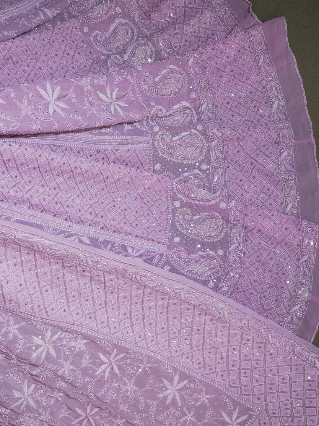 Ada Hand Embroidered Flamingo Pink Pure Georgette Lucknowi Chikankari Lehenga Set With Sequins Work 01A425644