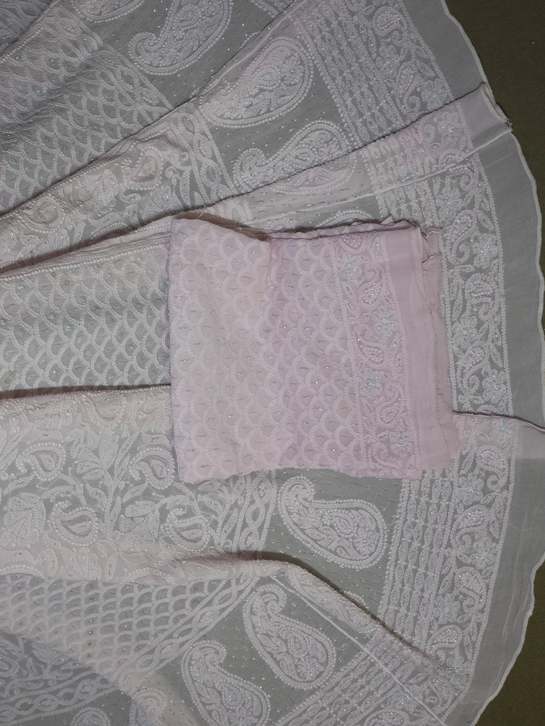 Ada Hand Embroidered Baby Pink Viscose Georgette Lucknowi Chikankari Lehenga Set With Cutdana Work 01A384324
