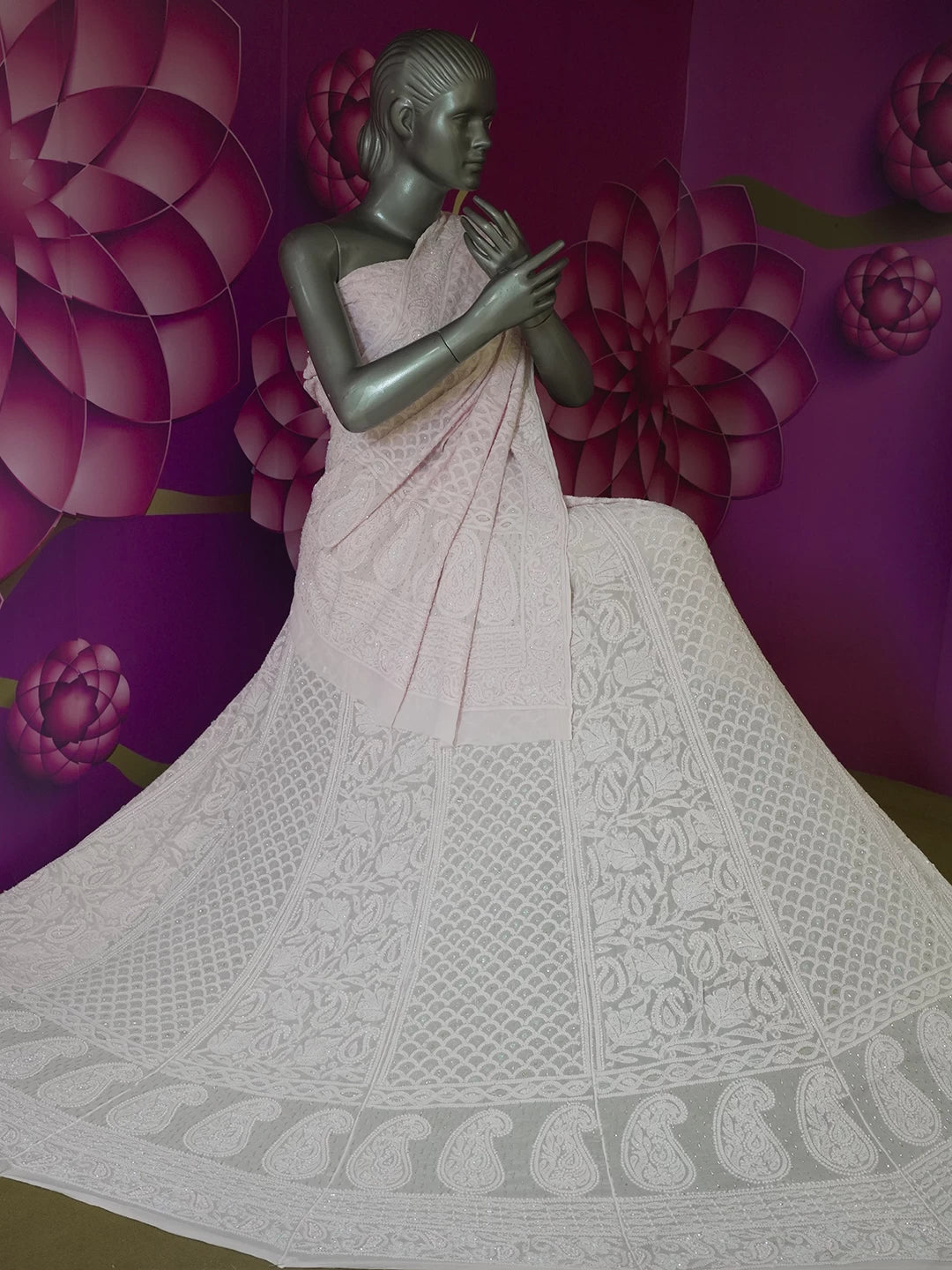 Ada Hand Embroidered Baby Pink Viscose Georgette Lucknowi Chikankari Lehenga Set With Cutdana Work 01A384324