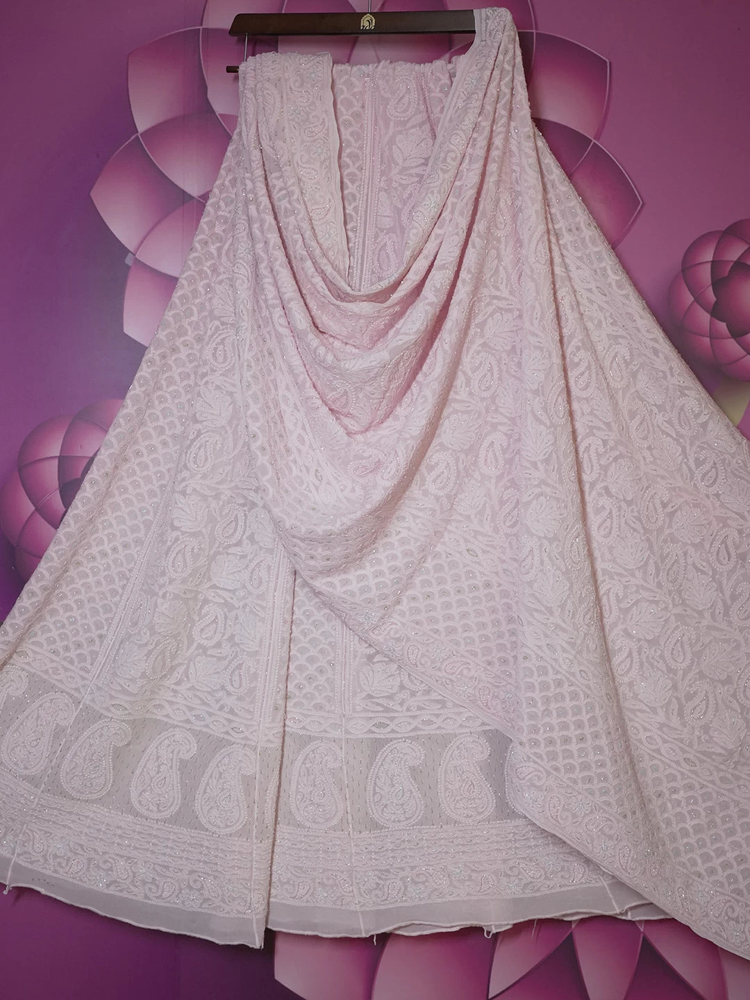Ada Hand Embroidered Baby Pink Viscose Georgette Lucknowi Chikankari Lehenga Set With Cutdana Work 01A384324
