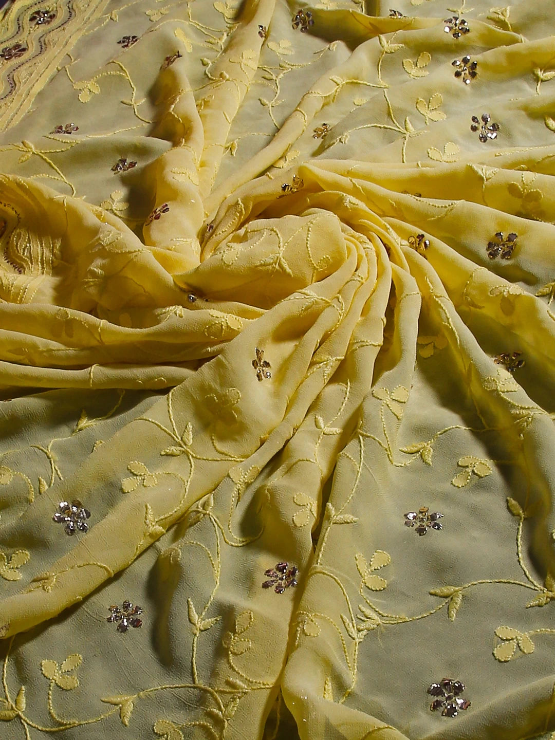 Ada Hand Embroidered Yellow Georgette Lucknowi Chikankari Dupatta With Muqaish Work A581614