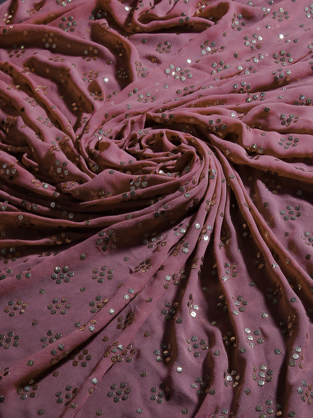 Ada Hand Embroidered Onion Pink Georgette Lucknowi Chikankari Dupatta With Muqaish Work 01A125264