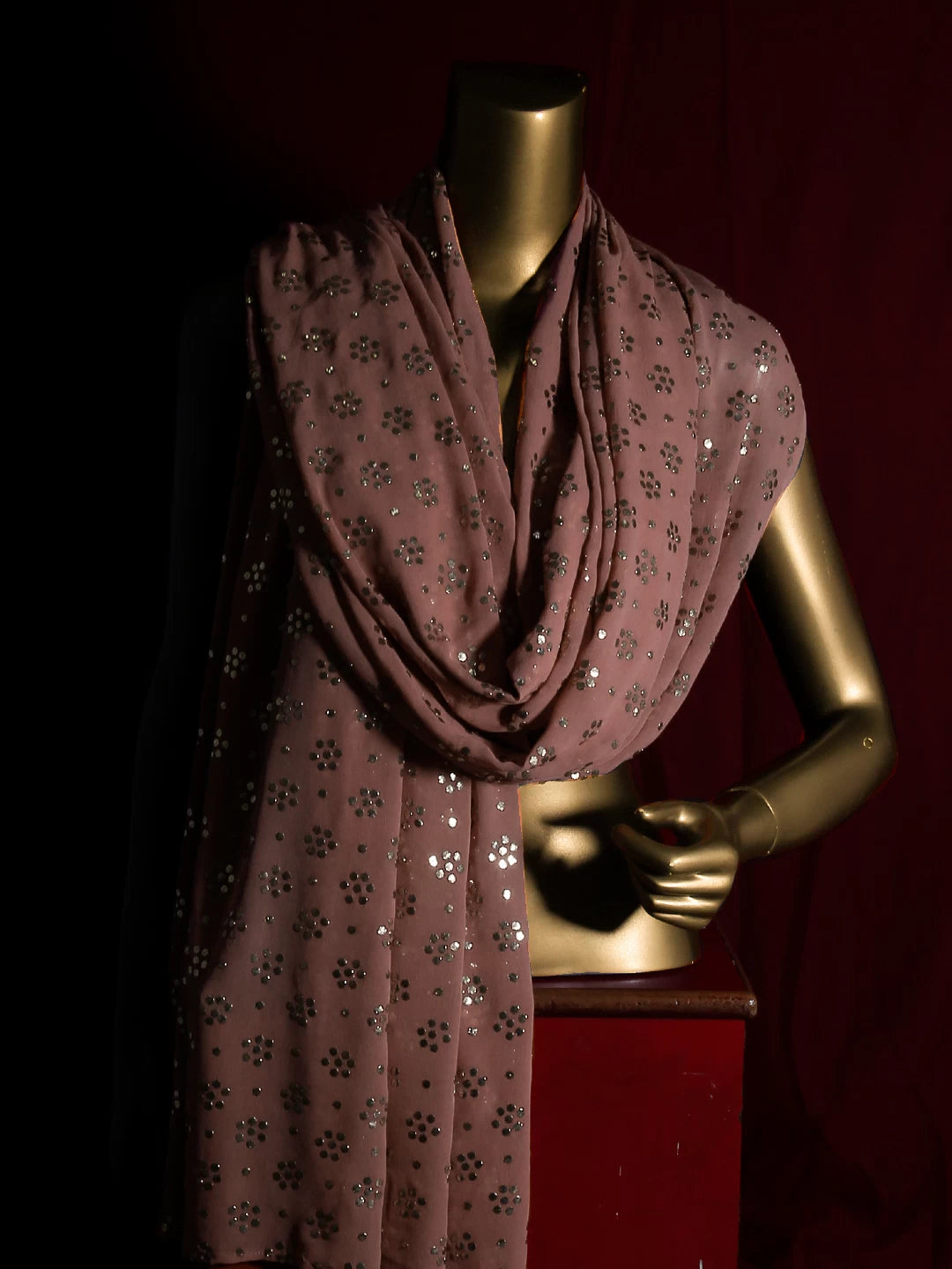 Ada Hand Embroidered Onion Pink Georgette Lucknowi Chikankari Dupatta With Muqaish Work 01A125264