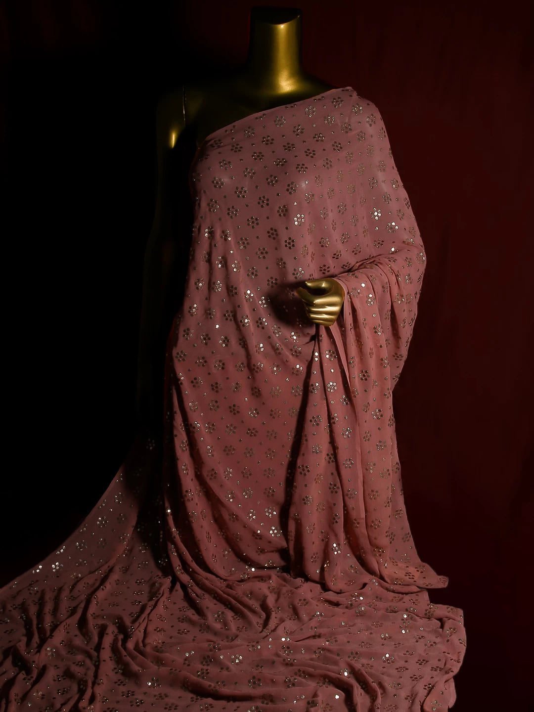 Ada Hand Embroidered Onion Pink Georgette Lucknowi Chikankari Dupatta With Muqaish Work 01A125264