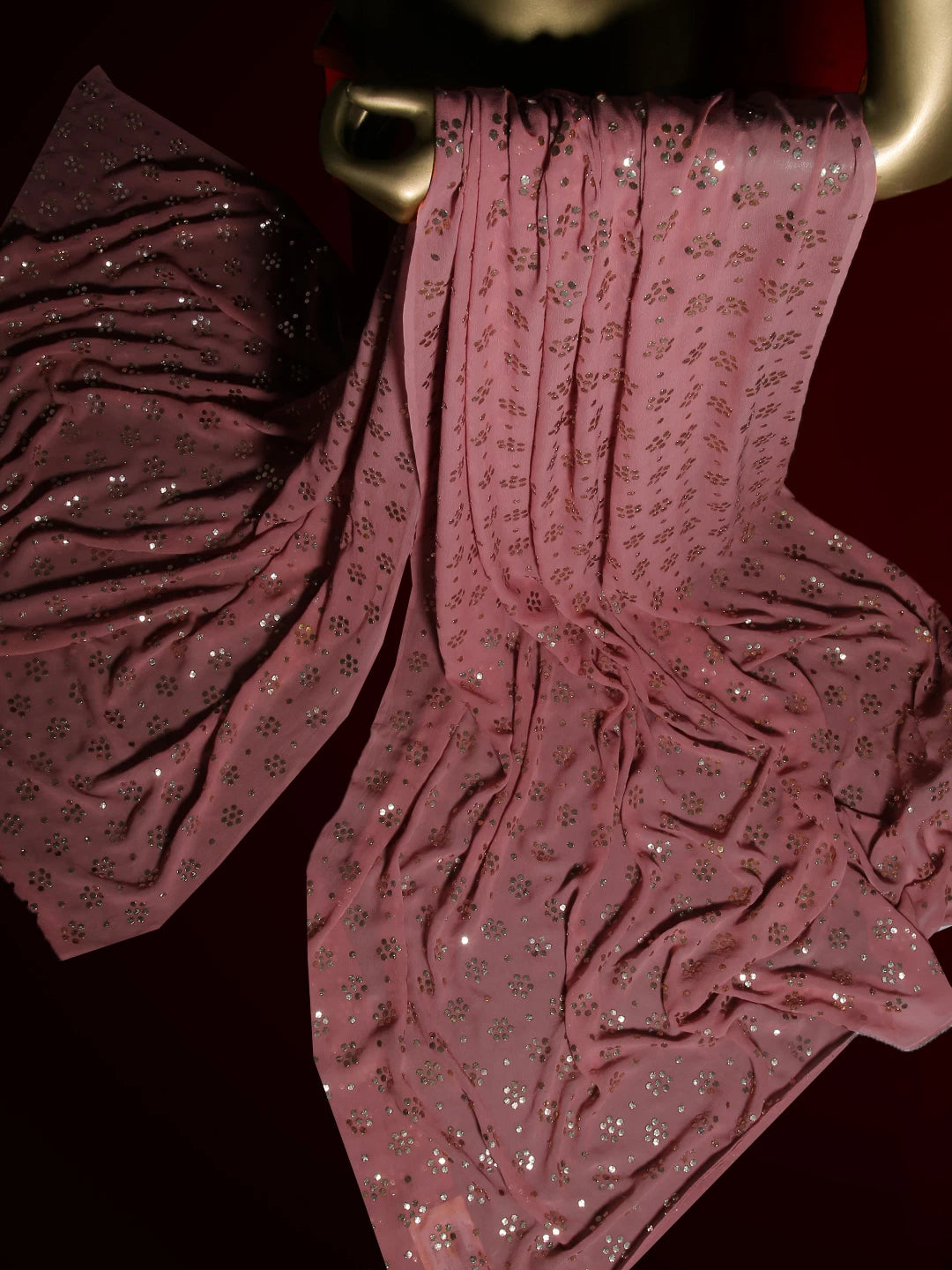 Ada Hand Embroidered Onion Pink Georgette Lucknowi Chikankari Dupatta With Muqaish Work 01A125264