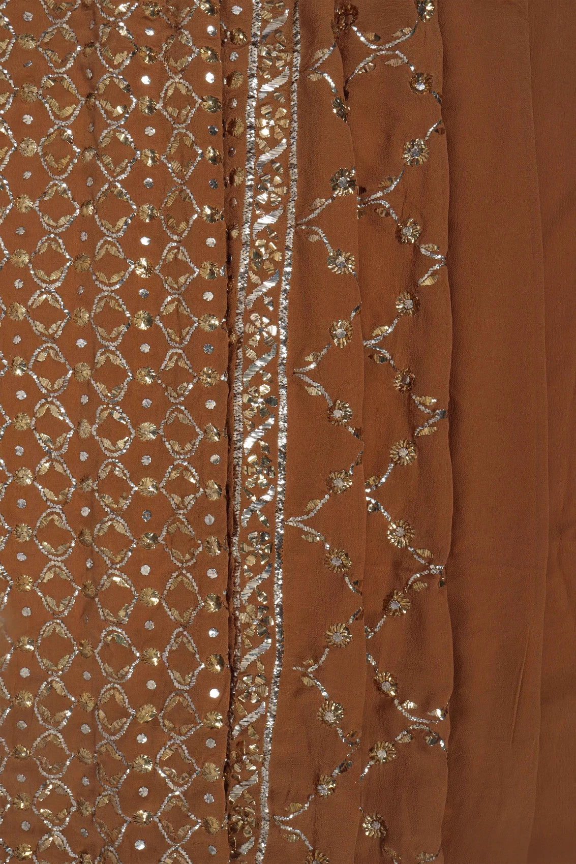 Ada Hand Embroidered Brown Georgette Lucknowi Chikankari Saree With Blouse And Muqaish Work 01A207737