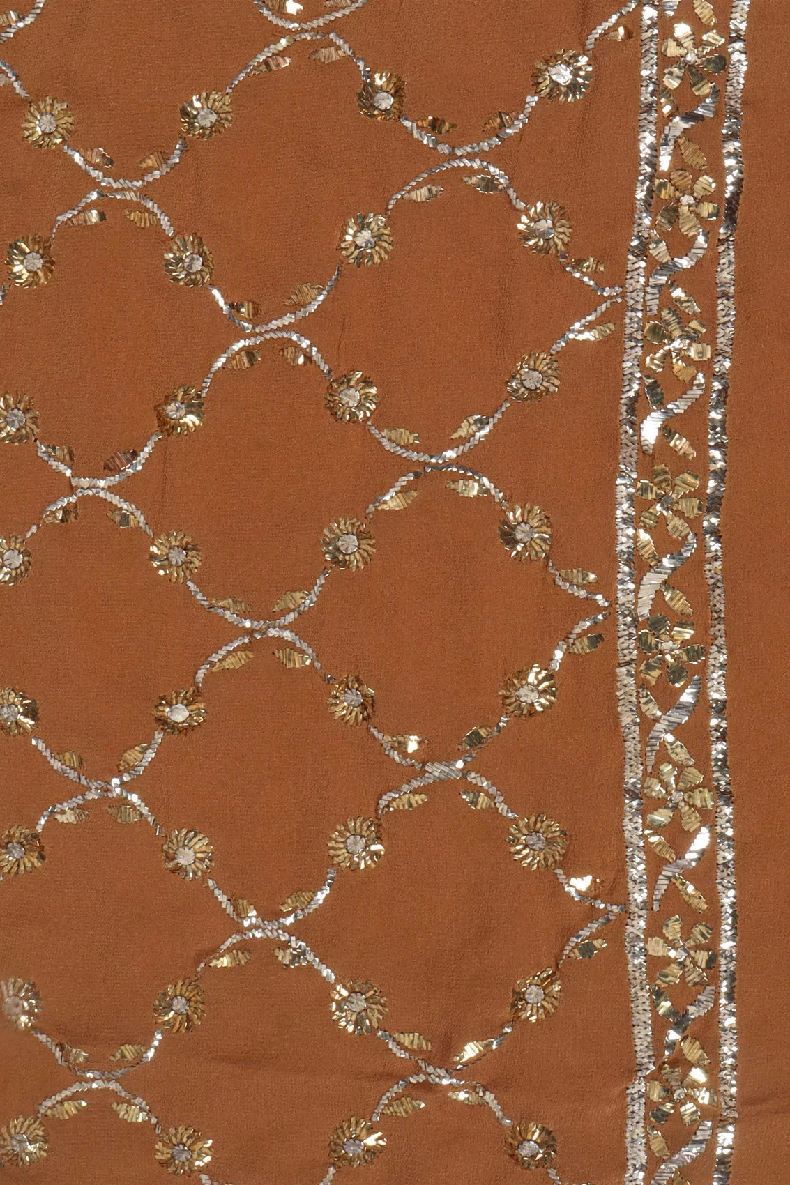 Ada Hand Embroidered Brown Georgette Lucknowi Chikankari Saree With Blouse And Muqaish Work 01A207737