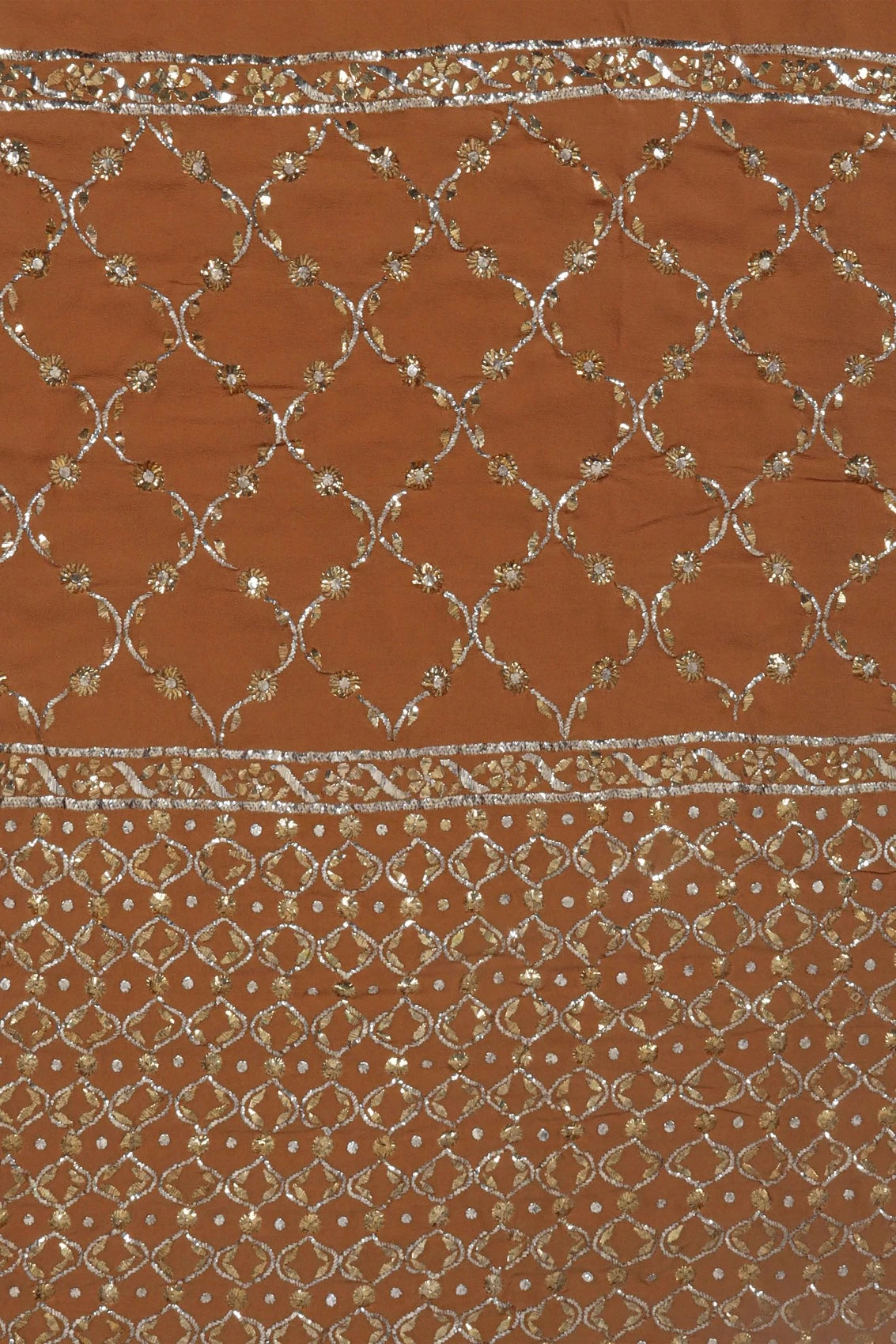 Ada Hand Embroidered Brown Georgette Lucknowi Chikankari Saree With Blouse And Muqaish Work 01A207737