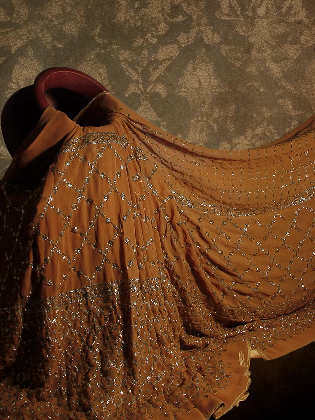 Ada Hand Embroidered Brown Georgette Lucknowi Chikankari Saree With Blouse And Muqaish Work 01A207737