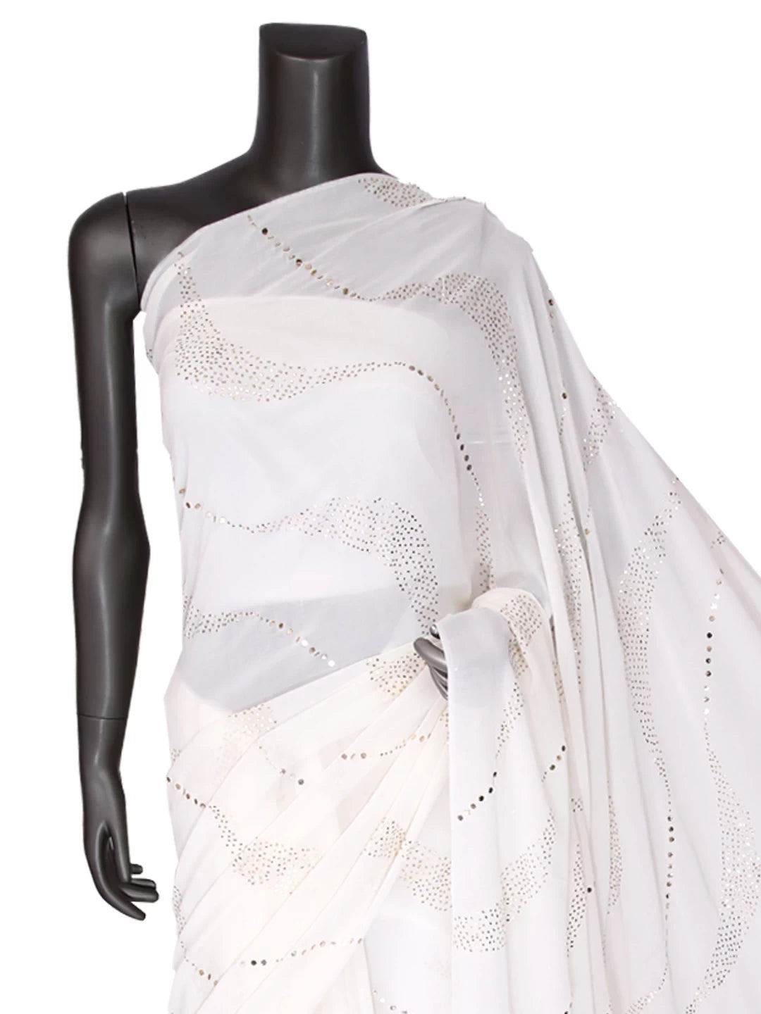 Ada Hand Embroidered Ivory White Pure Georgette Lucknowi Chikankari Saree/Blouse With Muqaish Work 01A395106