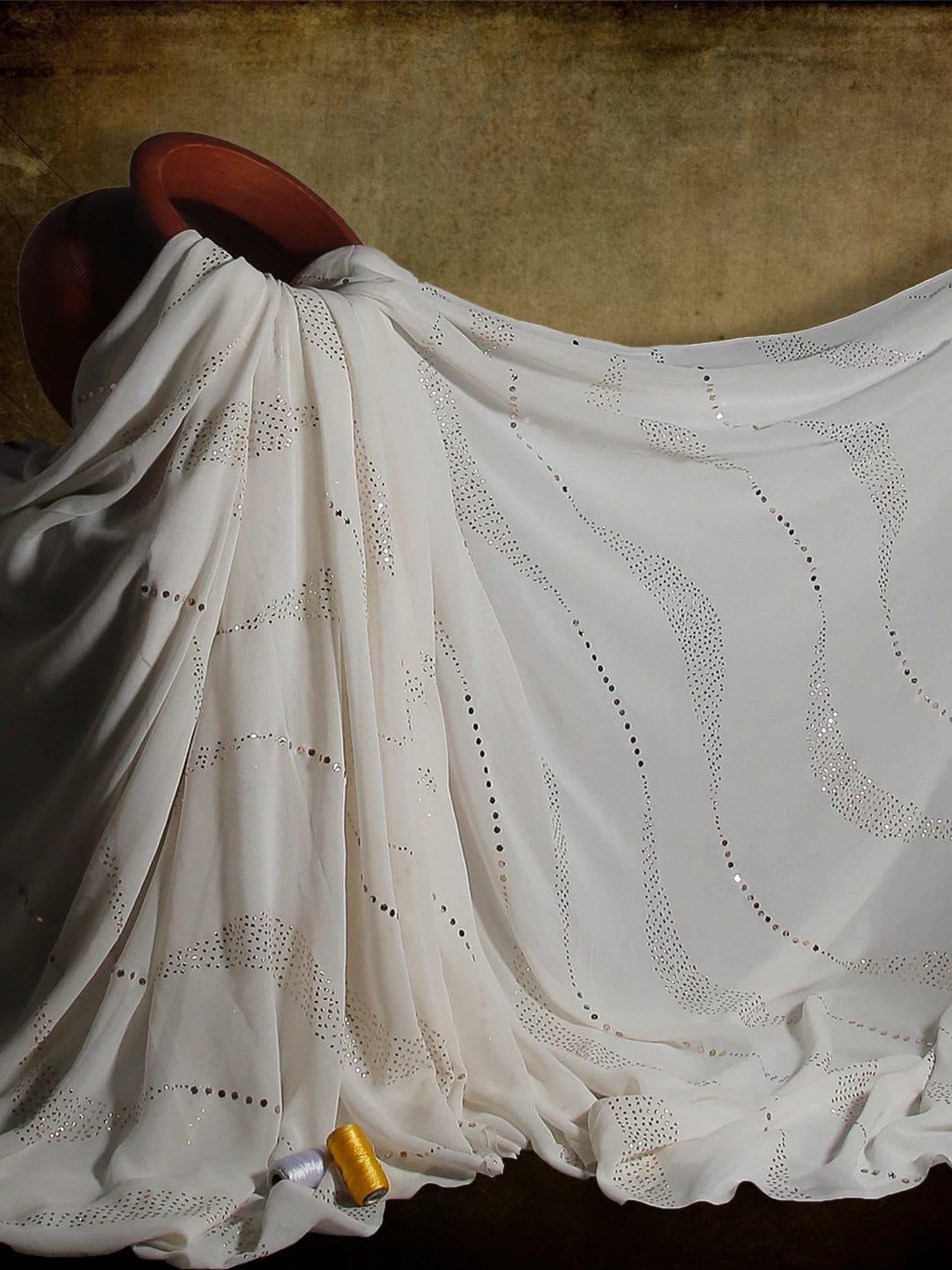 Ada Hand Embroidered Ivory White Pure Georgette Lucknowi Chikankari Saree/Blouse With Muqaish Work 01A395106