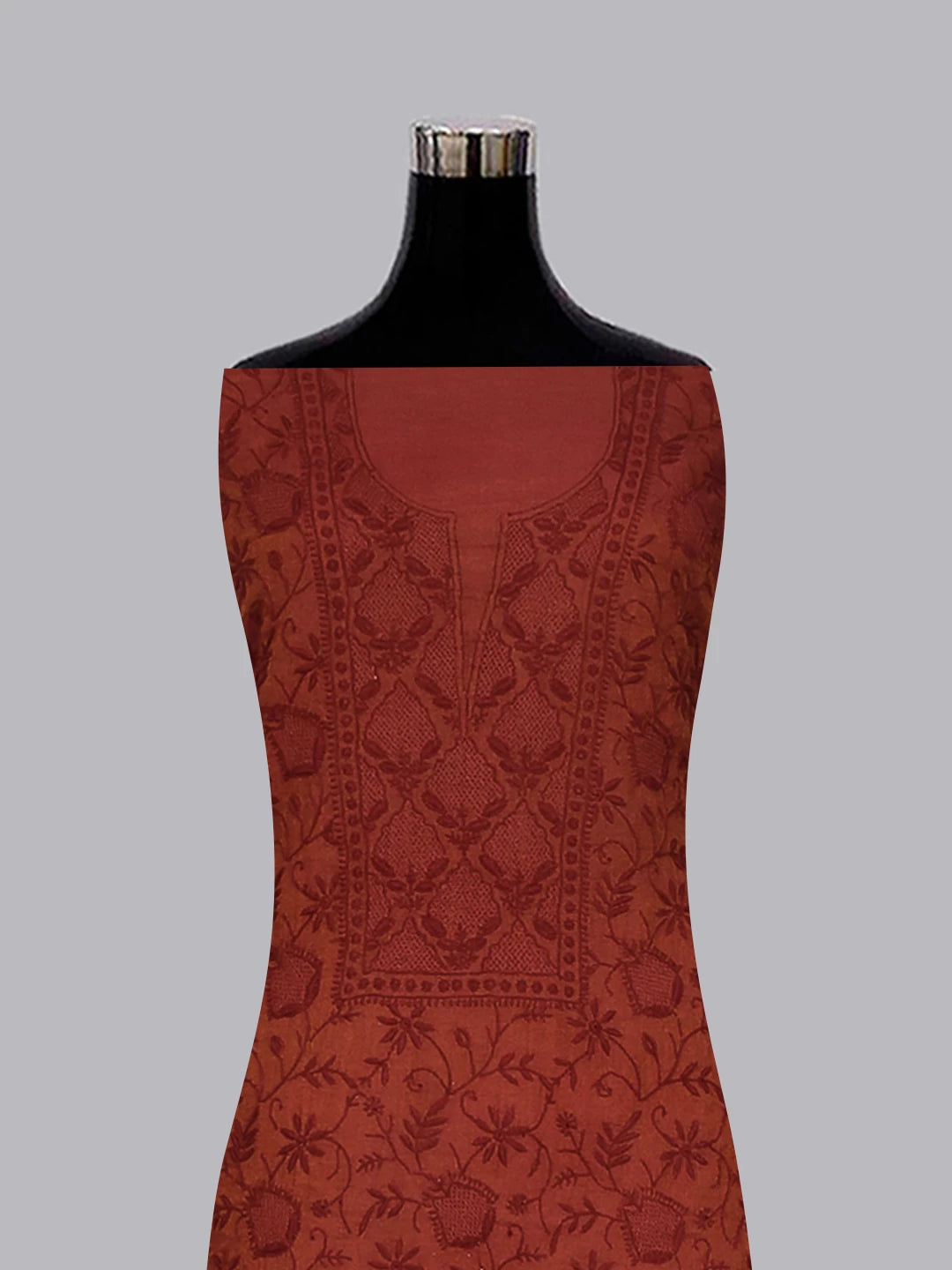 Ada Hand Embroidered Merlot Maroon Tissue Lucknowi Chikankari Unstitched Kurta Dupatta Set 01A193273