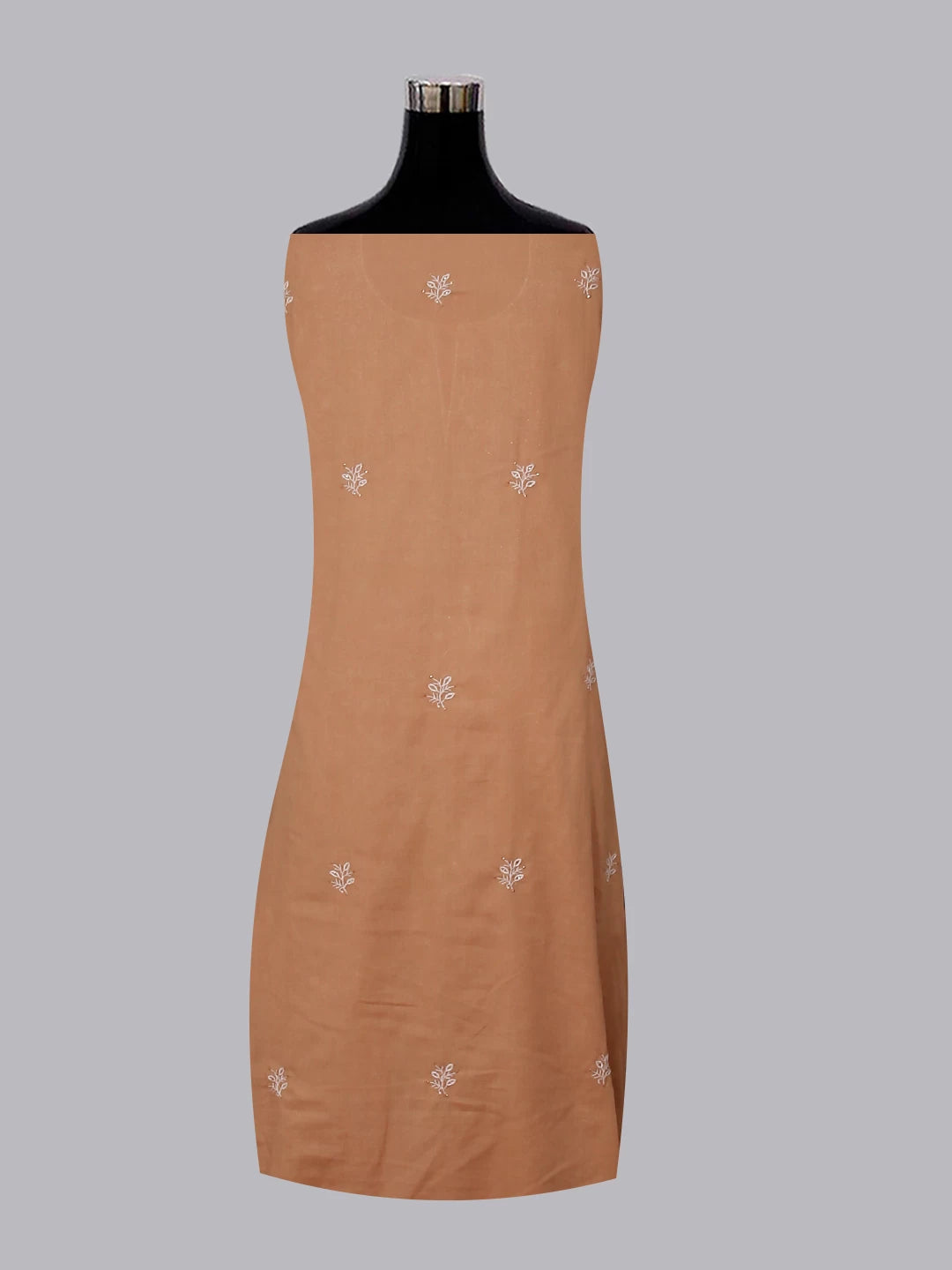 Ada Hand Embroidered French Beige Mul Cotton Lucknowi Chikankari Unstitched Kurta Dupatta Set With Mukaish Work 01A359733