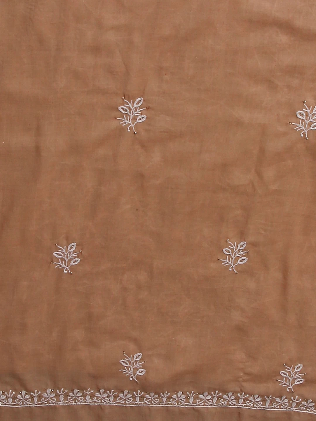 Ada Hand Embroidered French Beige Mul Cotton Lucknowi Chikankari Unstitched Kurta Dupatta Set With Mukaish Work 01A359733