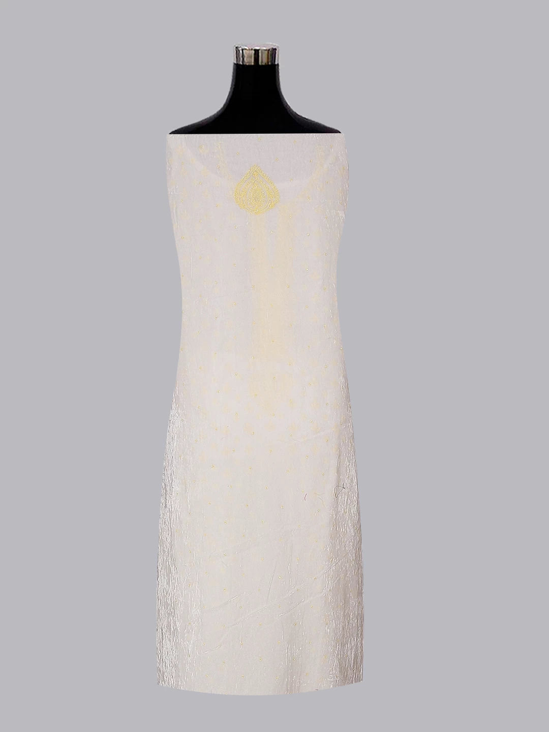 Ada Hand Embroidered White Velvet Lucknowi Chikankari Unstitched Kurta Dupatta Set With Cutdana Work 01A336985