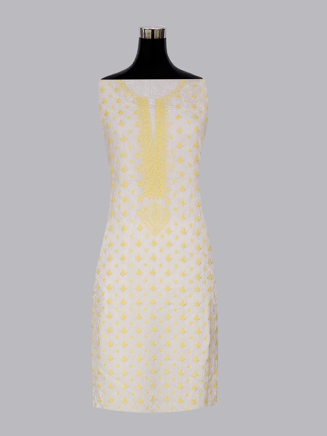 Ada Hand Embroidered White Velvet Lucknowi Chikankari Unstitched Kurta Dupatta Set With Cutdana Work 01A336985
