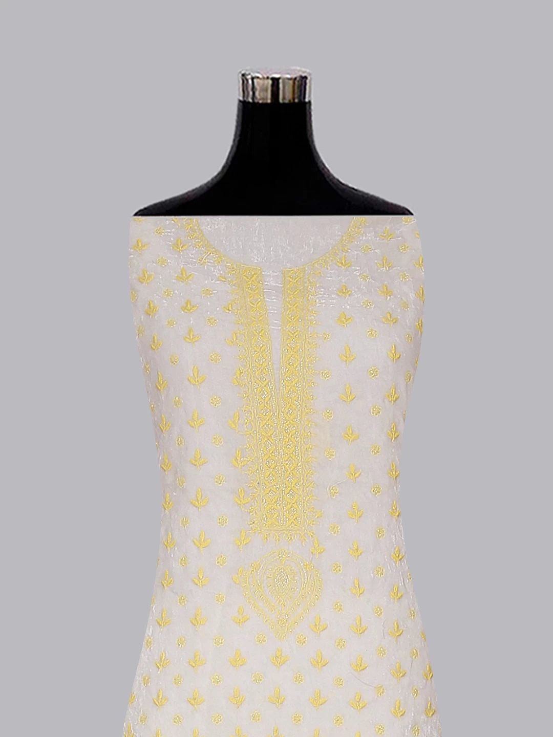 Ada Hand Embroidered White Velvet Lucknowi Chikankari Unstitched Kurta Dupatta Set With Cutdana Work 01A336985