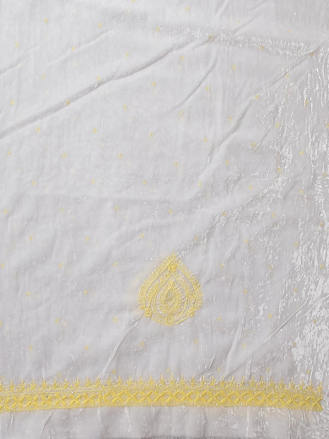 Ada Hand Embroidered White Velvet Lucknowi Chikankari Unstitched Kurta Dupatta Set With Cutdana Work 01A336985