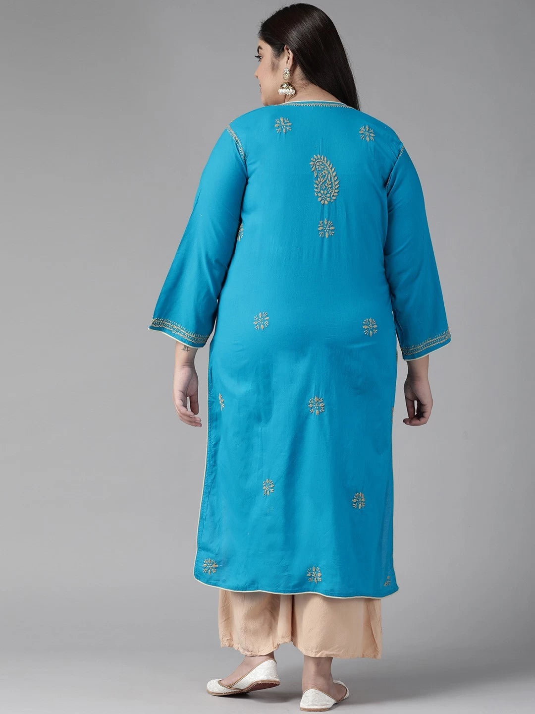Ada Hand Embroidered Blue Pure Cambric Cotton Lucknowi Chikankari Straight Kurta A214156