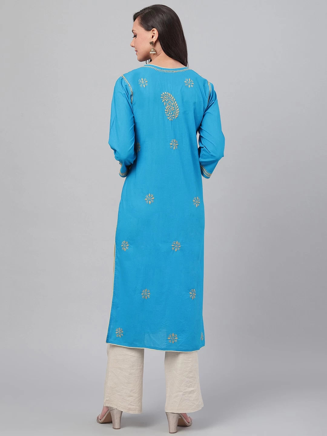 Ada Hand Embroidered Blue Pure Cambric Cotton Lucknowi Chikankari Straight Kurta A214156