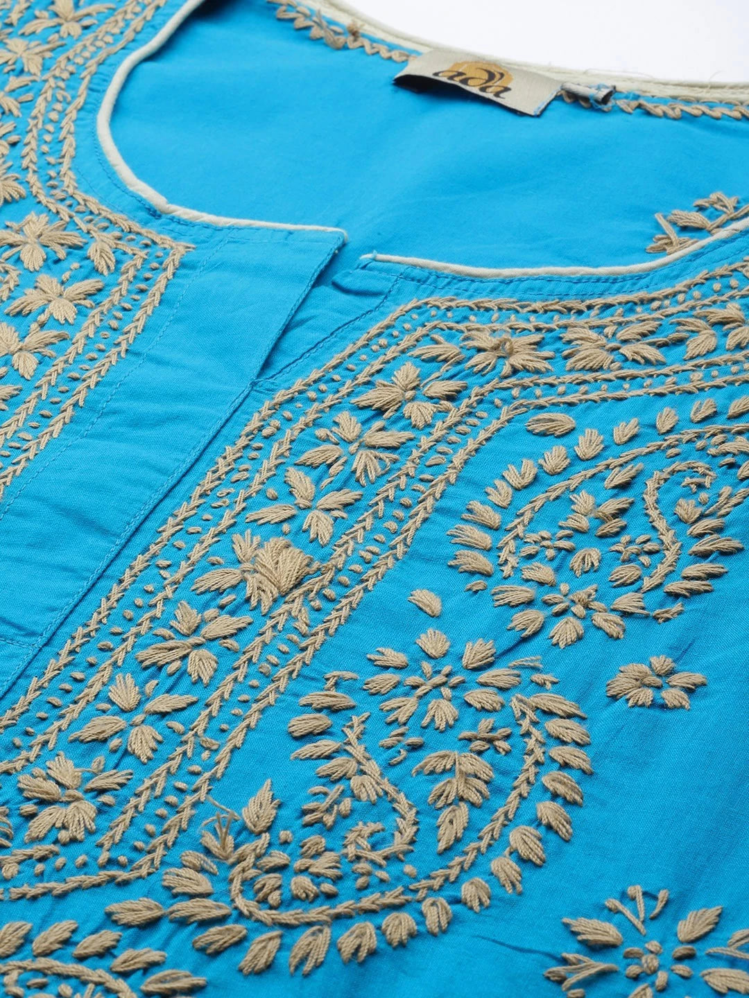 Ada Hand Embroidered Blue Pure Cambric Cotton Lucknowi Chikankari Straight Kurta A214156