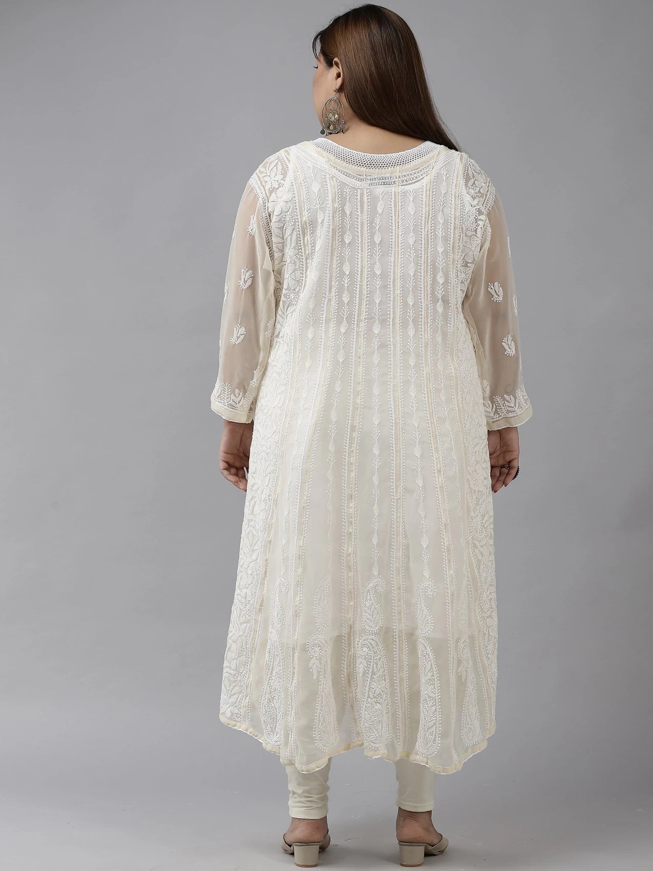 Ada Hand Embroidered Fawn Georgette Lucknowi Chikankari Anarkali A-line Kurta A411201