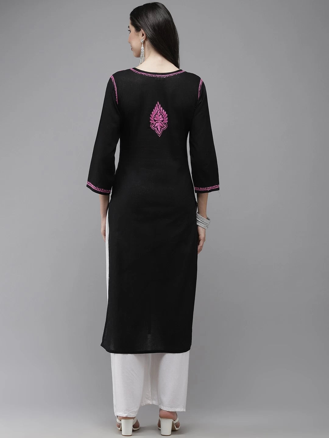Ada Hand Embroidered Black Cotton Lucknow Chikankari Straight Kurta A411272