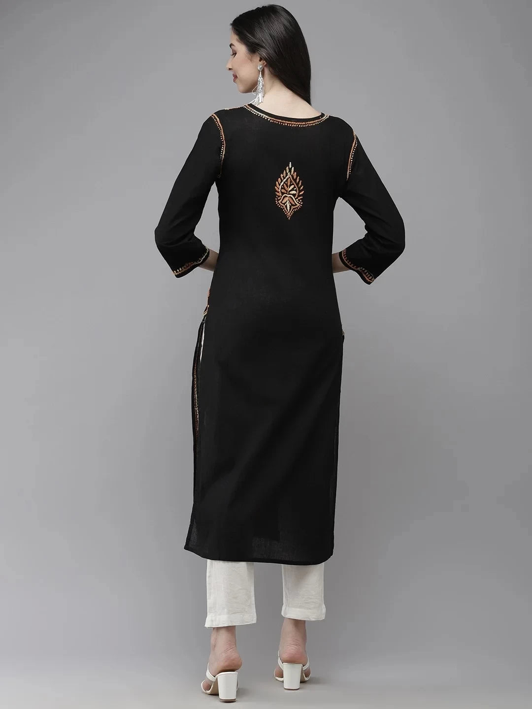 Ada Hand Embroidered Black Cotton Lucknow Chikankari Straight Kurta A411273