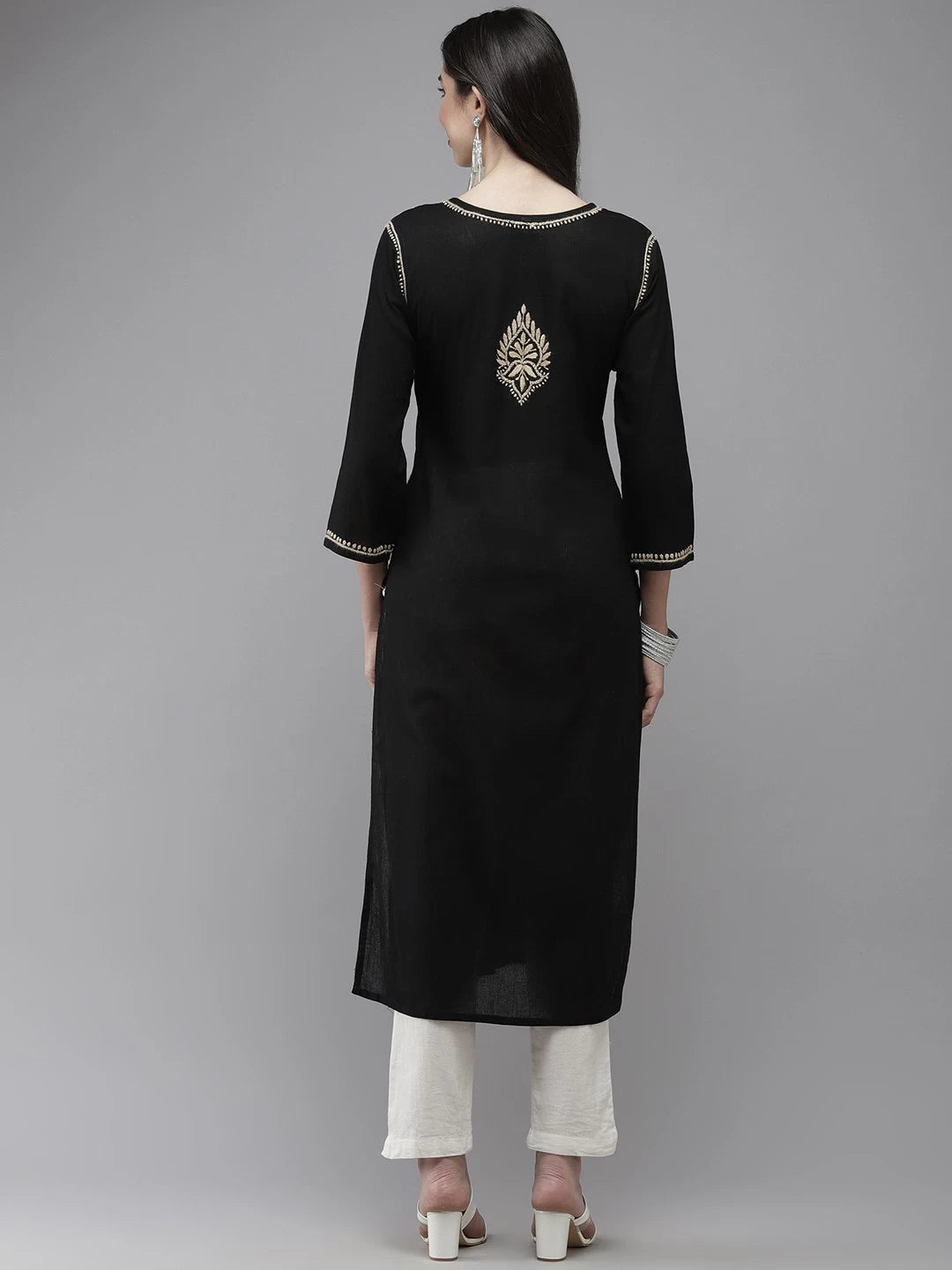 Ada Hand Embroidered Black Cotton Lucknow Chikankari Kurta A411275