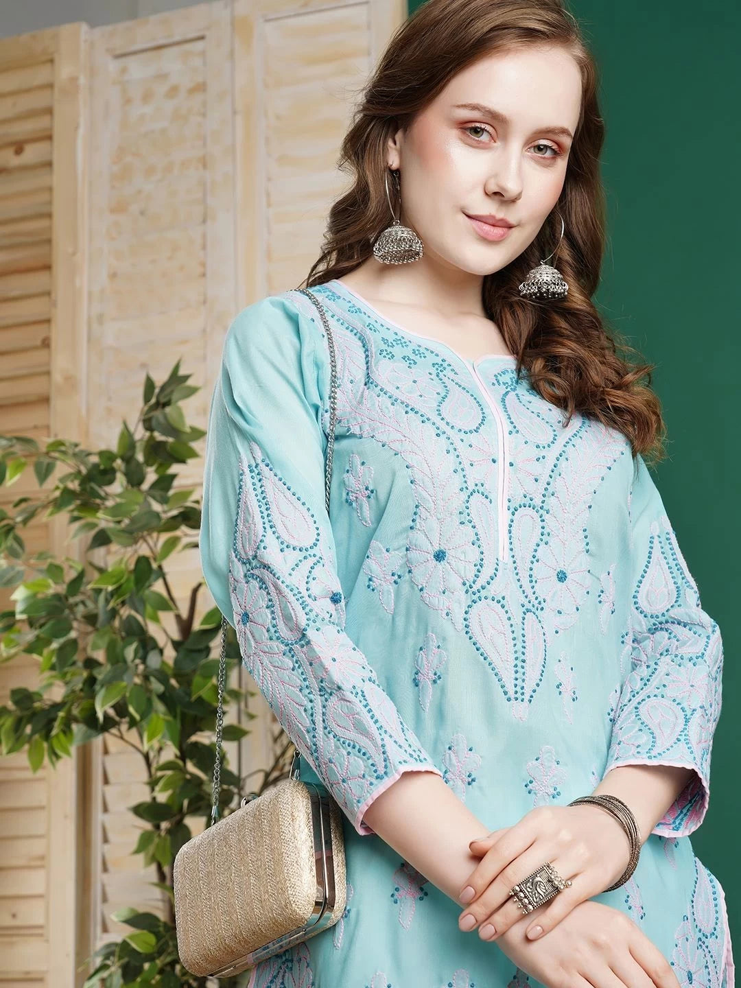 Ada Hand Embroidered Blue Cotton Lucknowi Chikankari Straight Kurta A100368