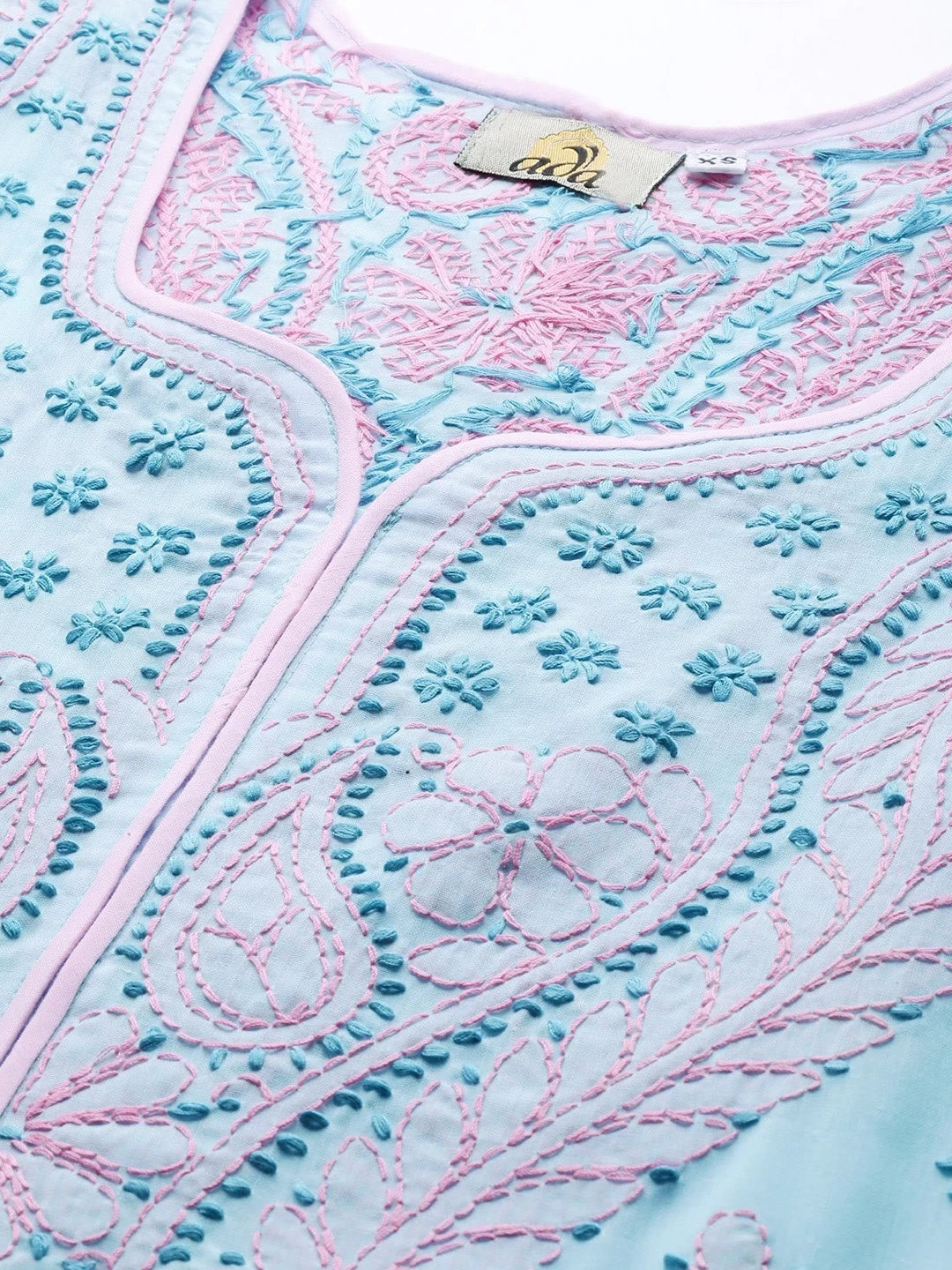 Ada Hand Embroidered Blue Cotton Lucknowi Chikankari Straight Kurta A100368