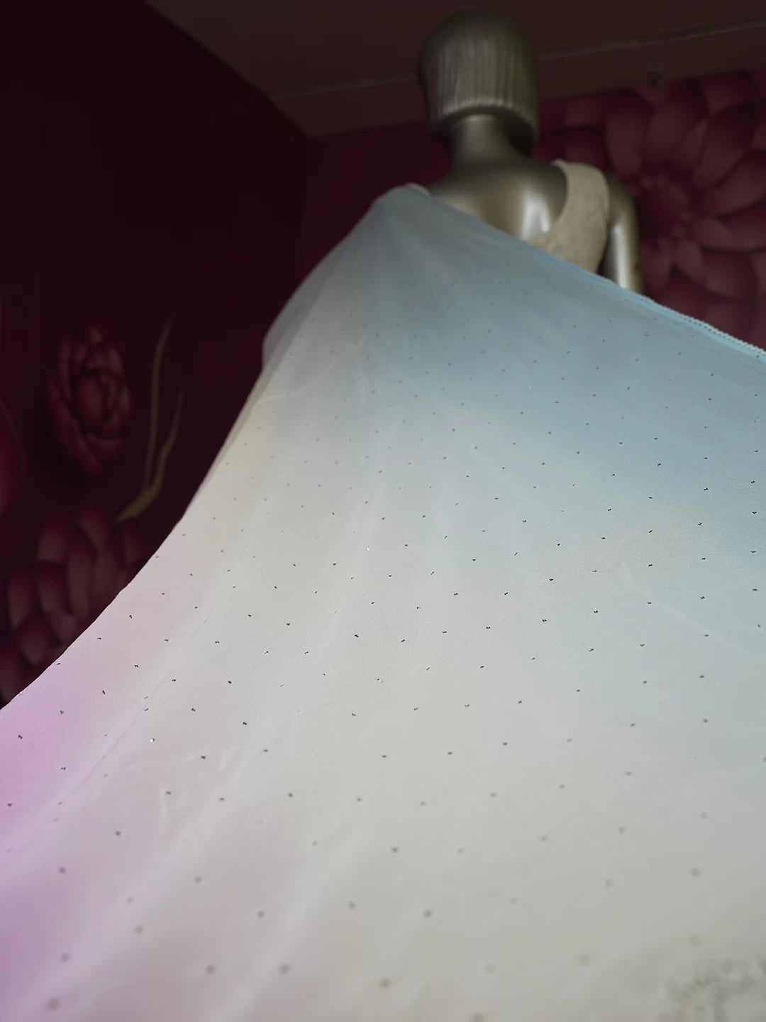 Ada Hand Embroidered Blue And Pink Ombre Shade Viscose Georgette Saree With Blouse And Mukaish Work 01A243698