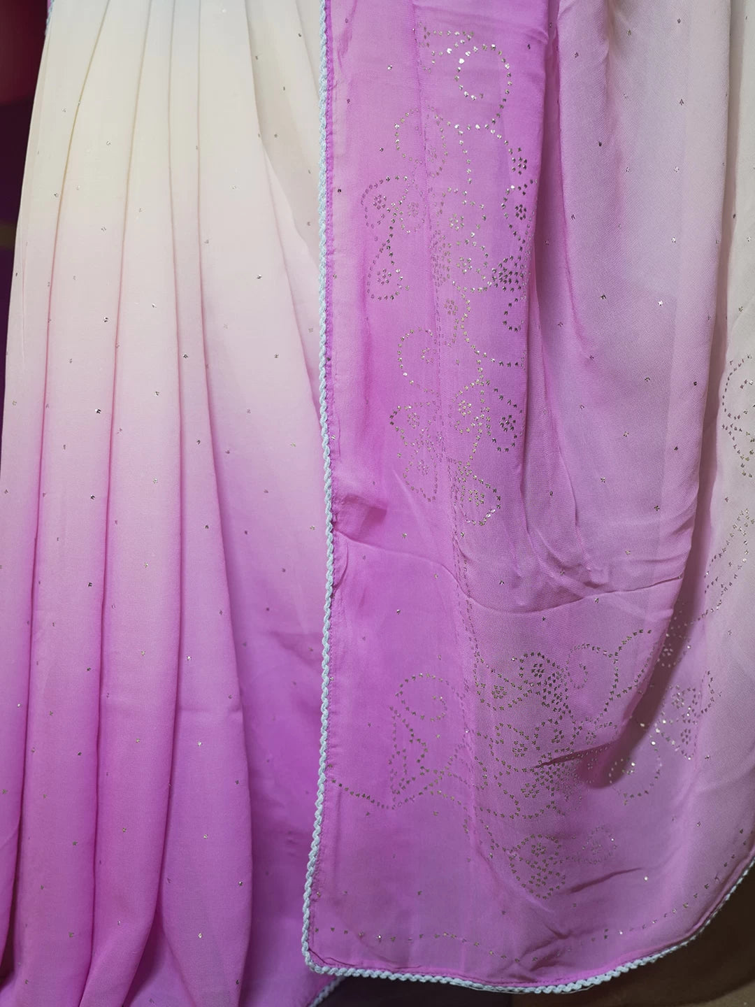 Ada Hand Embroidered Blue And Pink Ombre Shade Viscose Georgette Saree With Blouse And Mukaish Work 01A243698