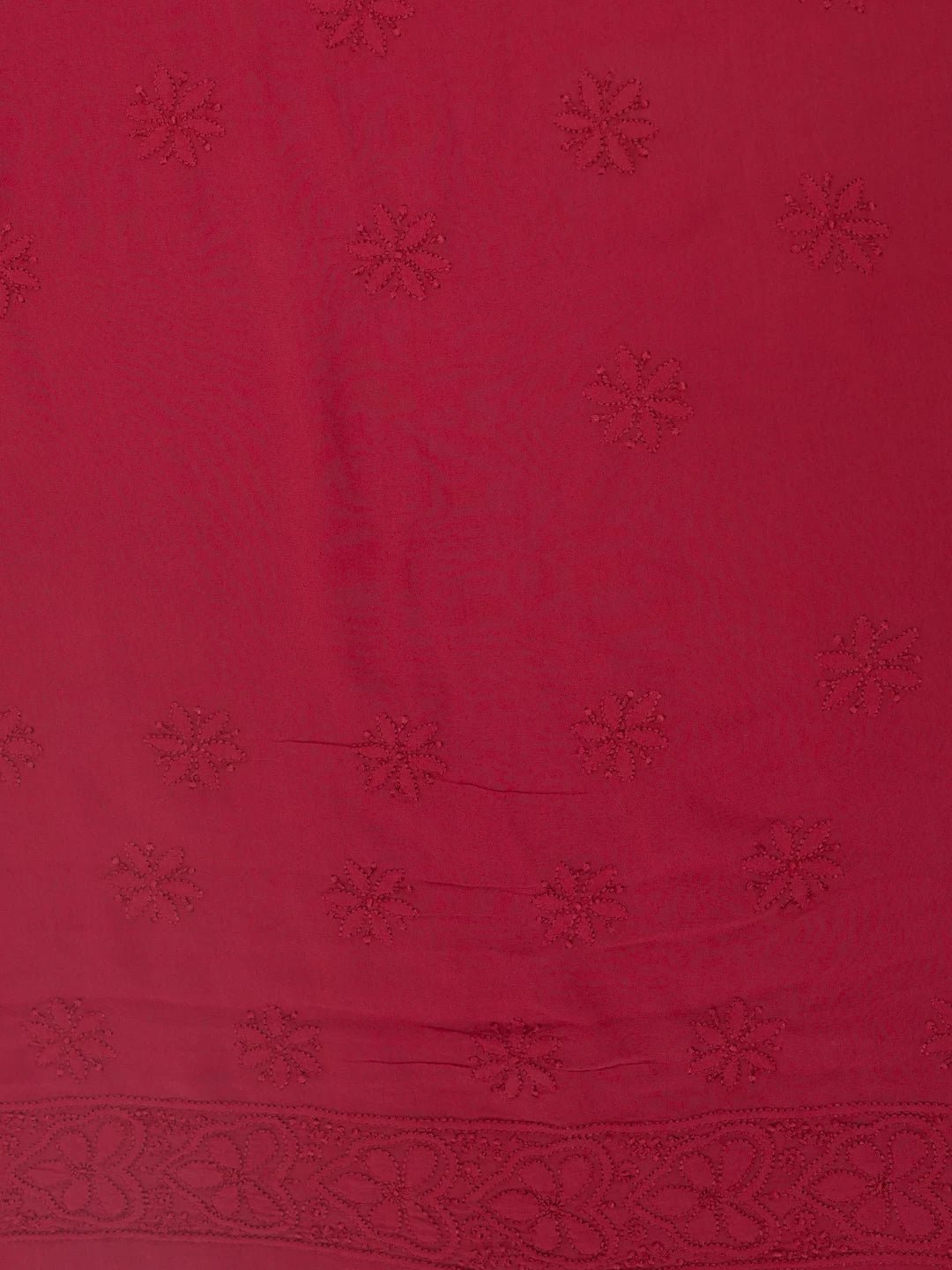 Ada Hand Embroidered Scarlet Red Pure Georgette Lucknow Chikankari Saree With Blouse 01A404688