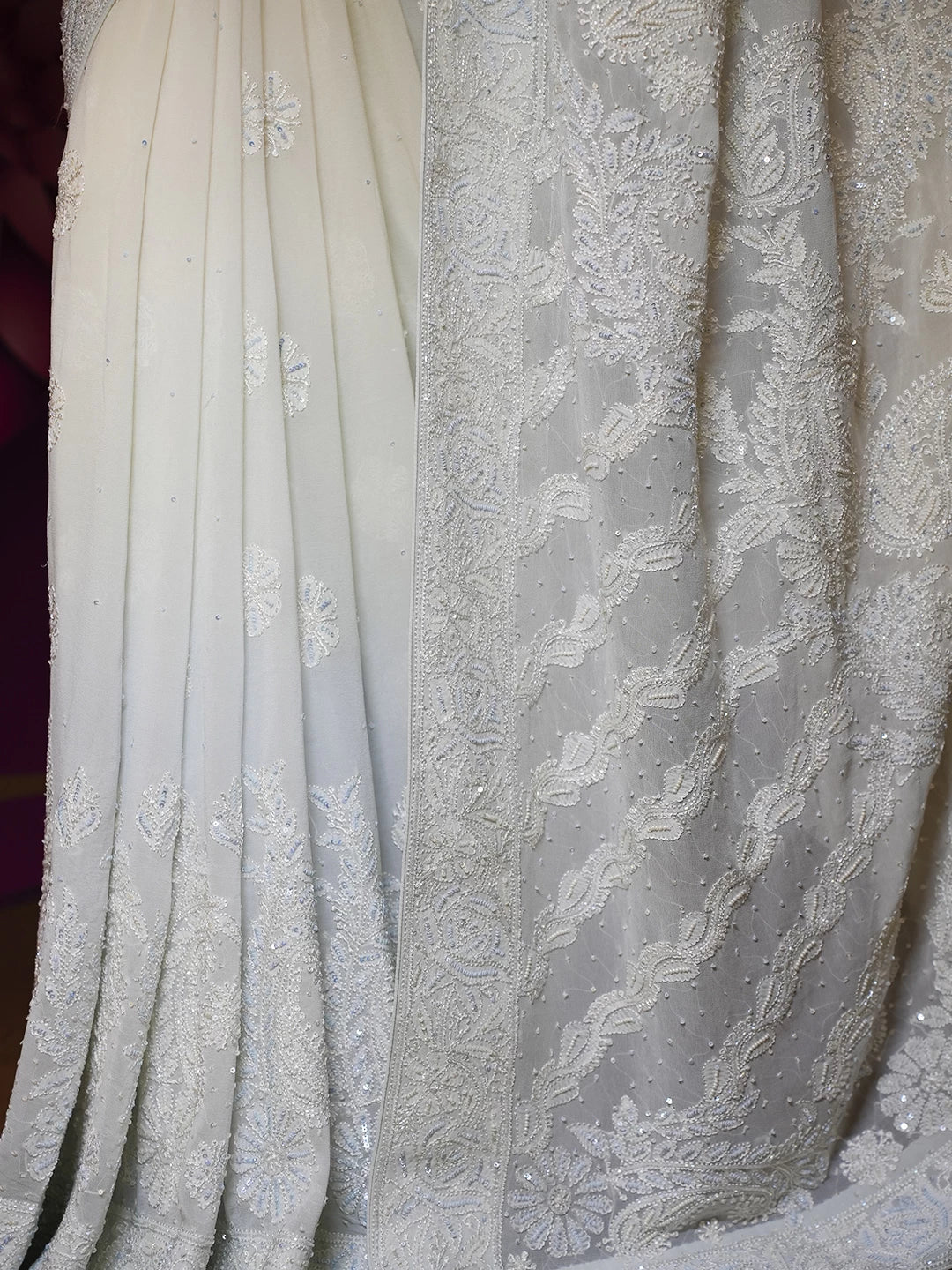 Ada Hand Embroidered Ombre Shade Of Light Blue Pure Georgette Lucknow Chikankari Saree With Blouse And Sequinned Work 01A424879