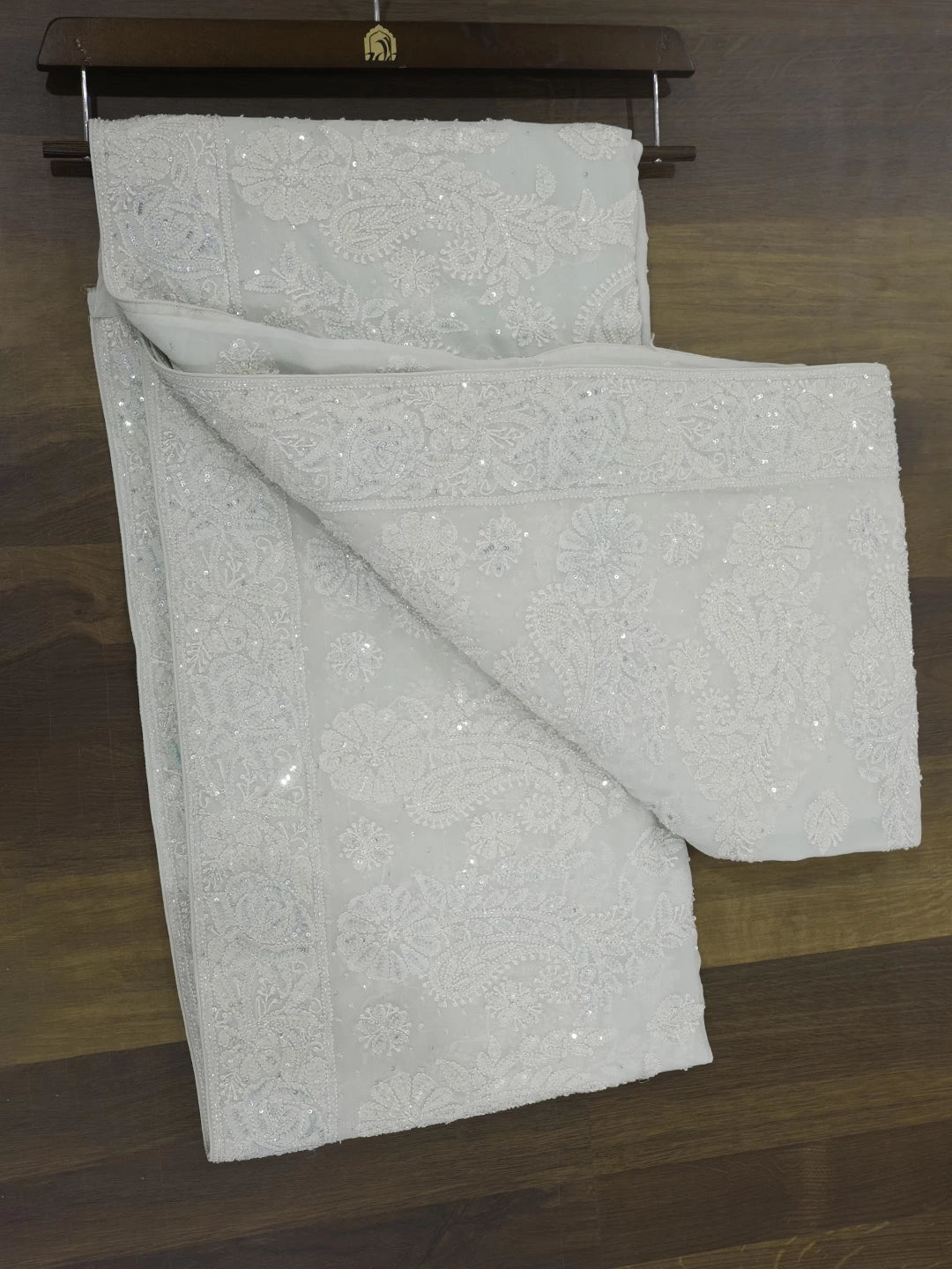 Ada Hand Embroidered Ombre Shade Of Light Blue Pure Georgette Lucknow Chikankari Saree With Blouse And Sequinned Work 01A424879