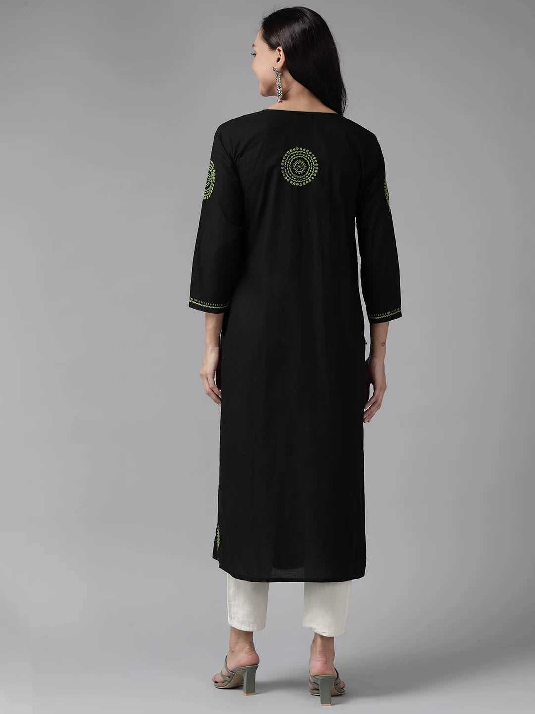 Ada Hand Embroidered Black Cotton Lucknowi Chikankari Straight Kurta A411466