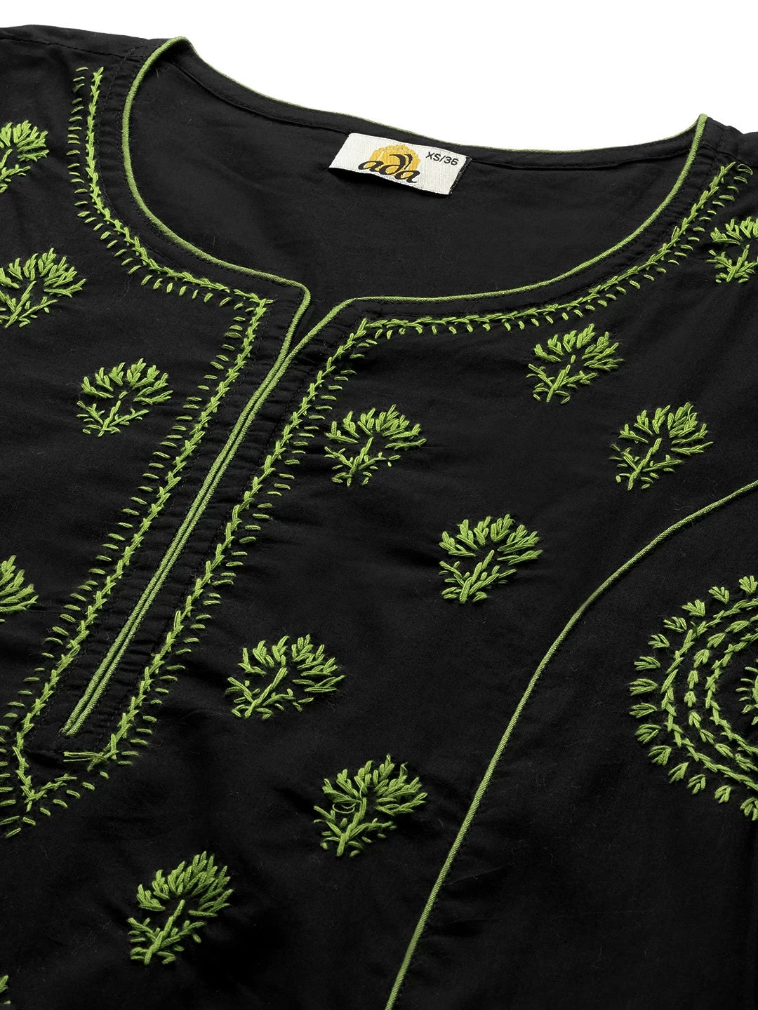 Ada Hand Embroidered Black Cotton Lucknowi Chikankari Straight Kurta A411466