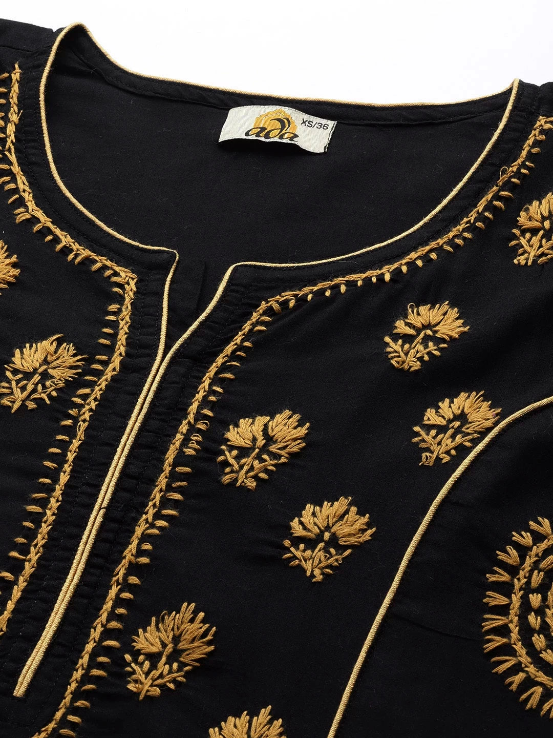 Ada Hand Embroidered Black Cotton Lucknowi Chikankari Straight Kurta A411461