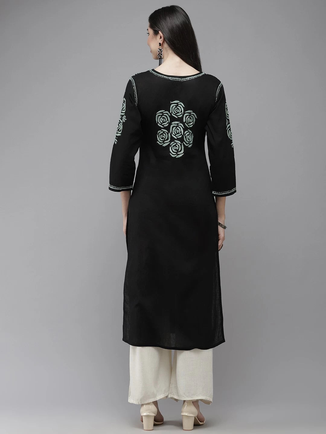 Ada Hand Embroidered Black Cotton Lucknow Chikankari Straight Kurta A411288