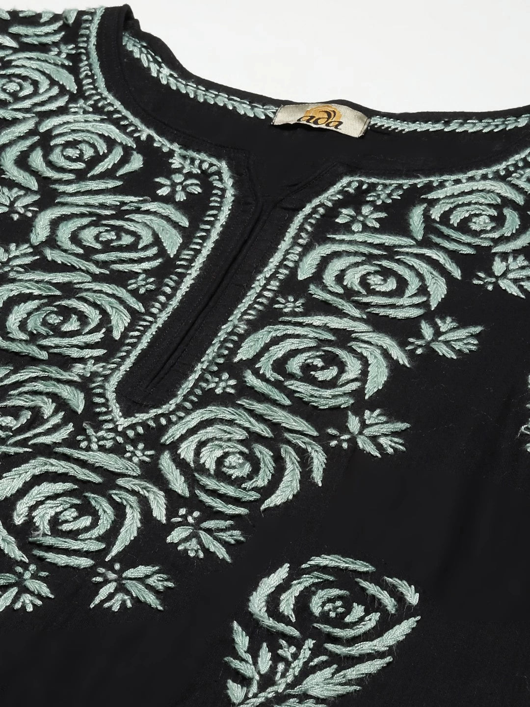 Ada Hand Embroidered Black Cotton Lucknow Chikankari Straight Kurta A411288